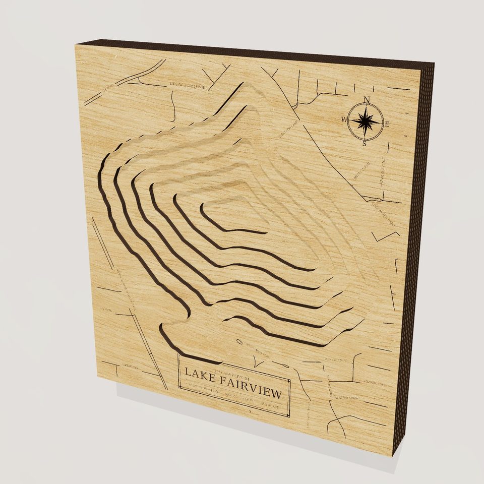 Lake Fairview 3D wood map, hero view