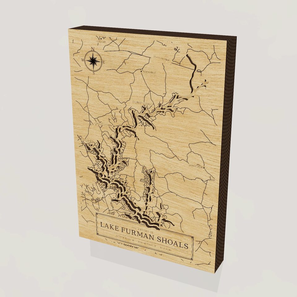 Lake Furman Shoals 3D wood map, hero view