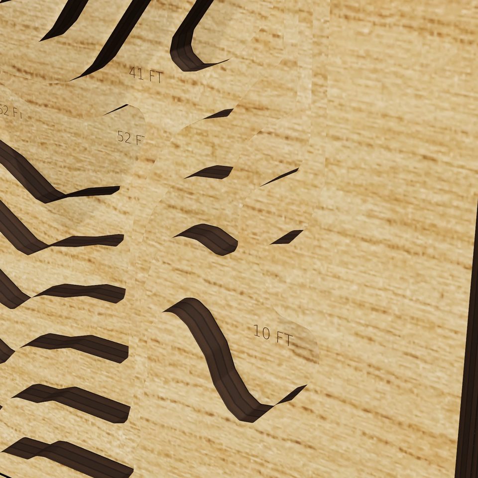 Lake Gaillard 3D wood map, detail view