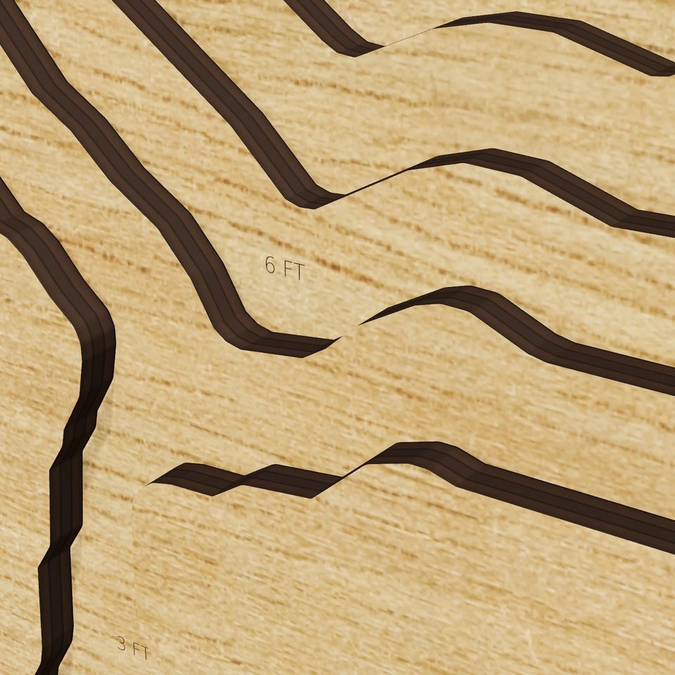 Lake Garfield 3D wood map, detail view