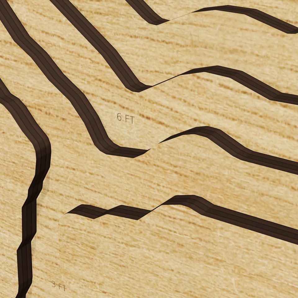 Lake Garfield 3D wood map, detail view