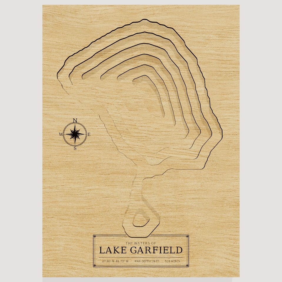 Lake Garfield 3D wood map, front view