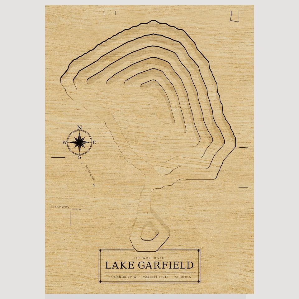 Lake Garfield 3D wood map, front view