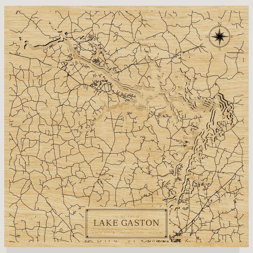 Lake Gaston 3D wood map, front view