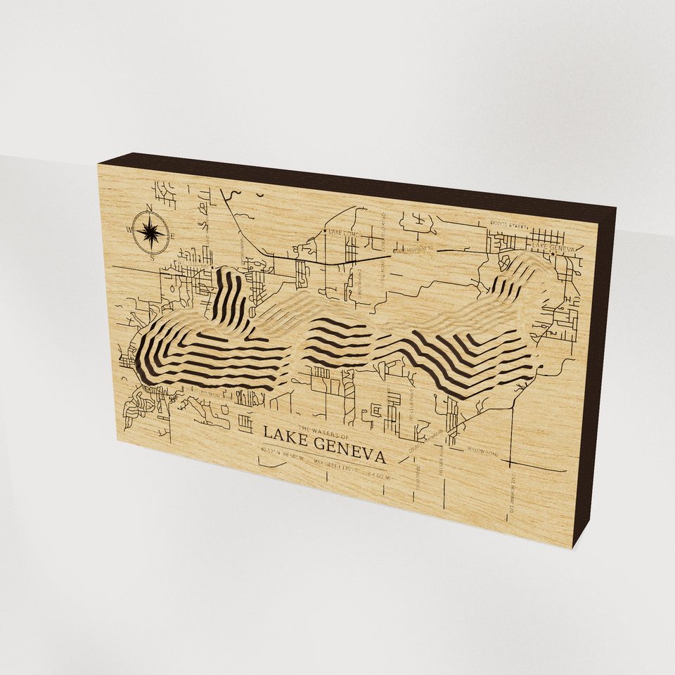 Lake Geneva 3D wood map, hero view