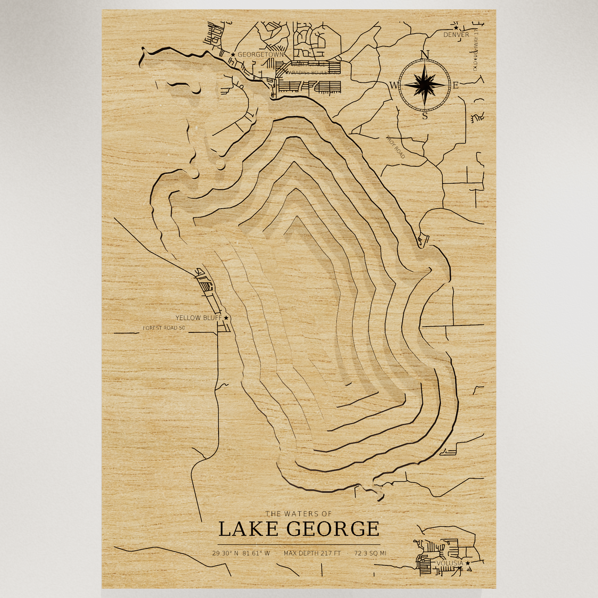 Lake George map, front view