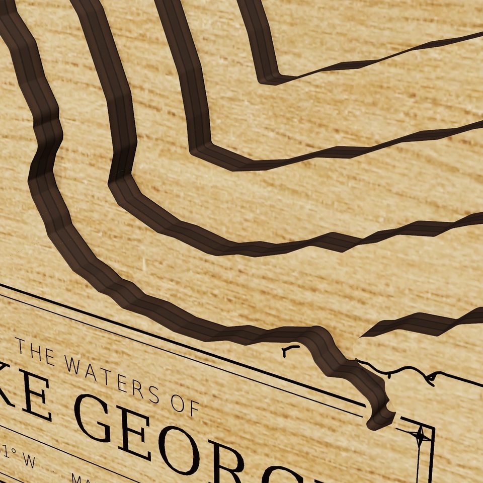Lake George 3D wood map, detail view