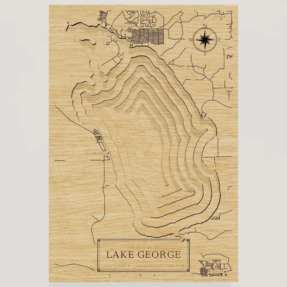 Lake George 3D wood map, front view