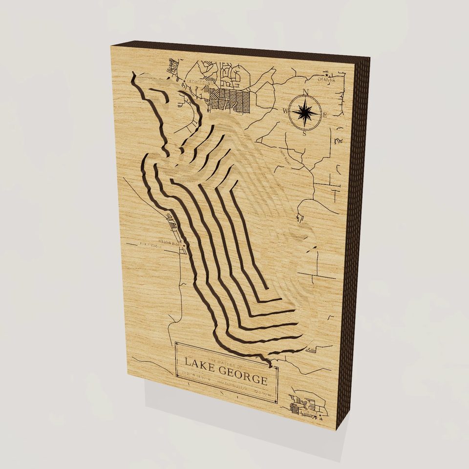 Lake George 3D wood map, hero view