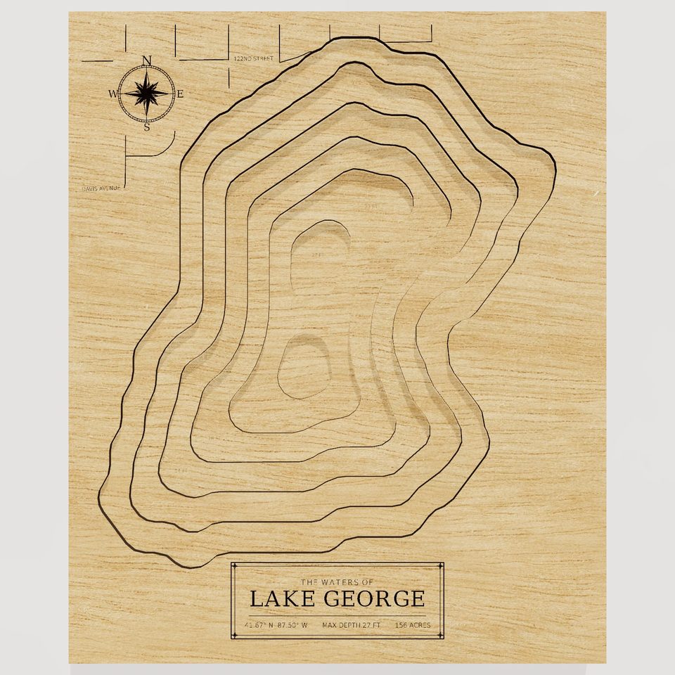 Lake George 3D wood map, front view