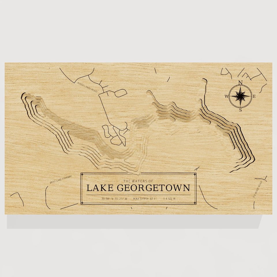 Lake Georgetown 3D wood map, front view