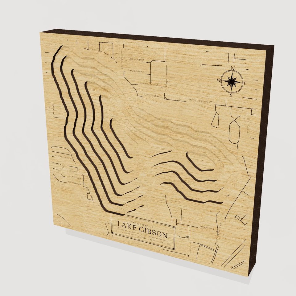 Lake Gibson 3D wood map, hero view