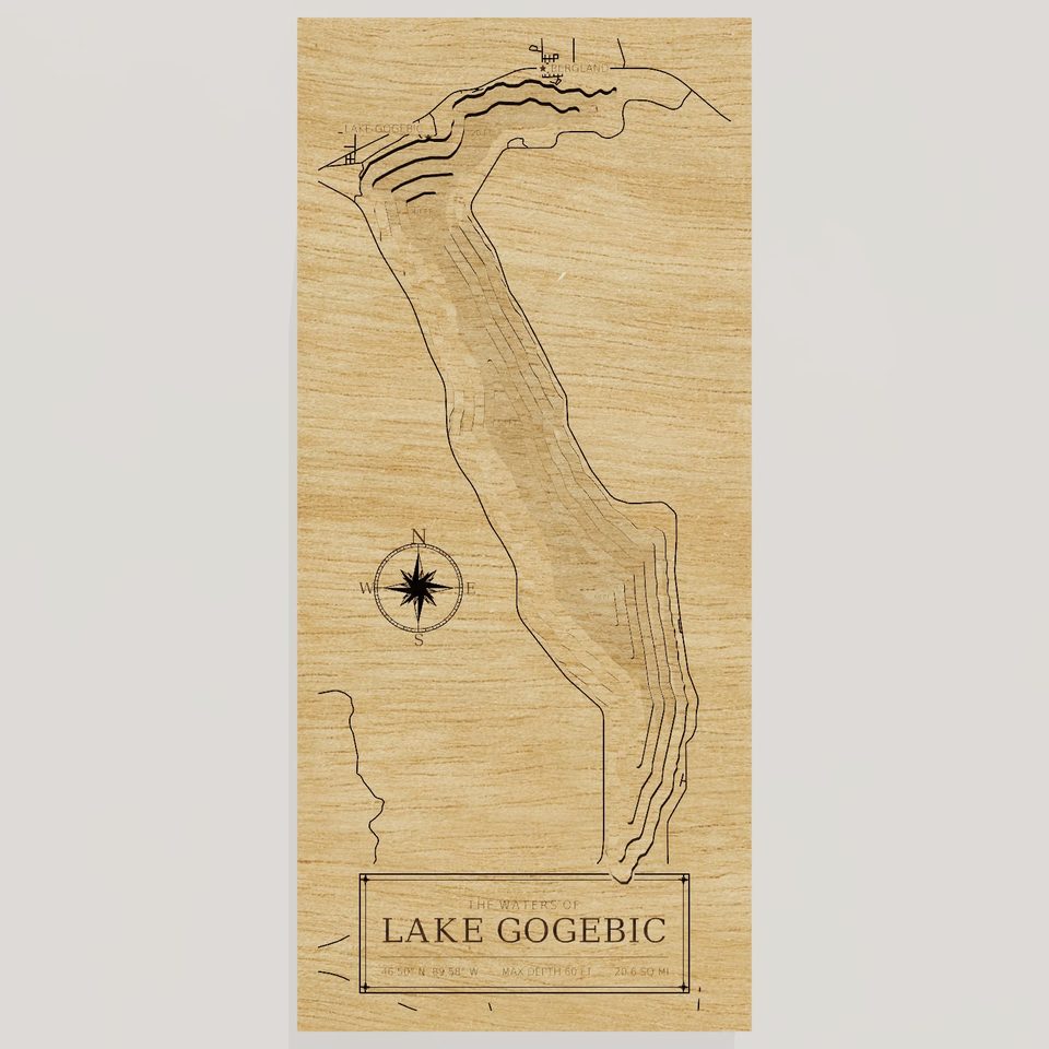 Lake Gogebic 3D wood map, front view