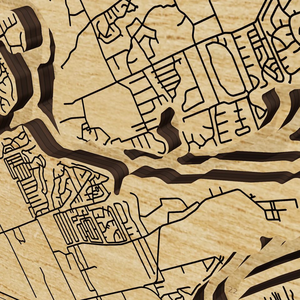 Lake Granbury 3D wood map, detail view