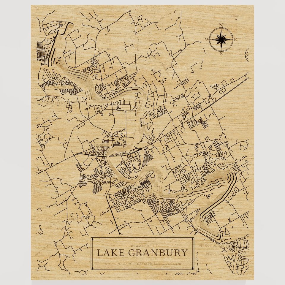 Lake Granbury 3D wood map, front view