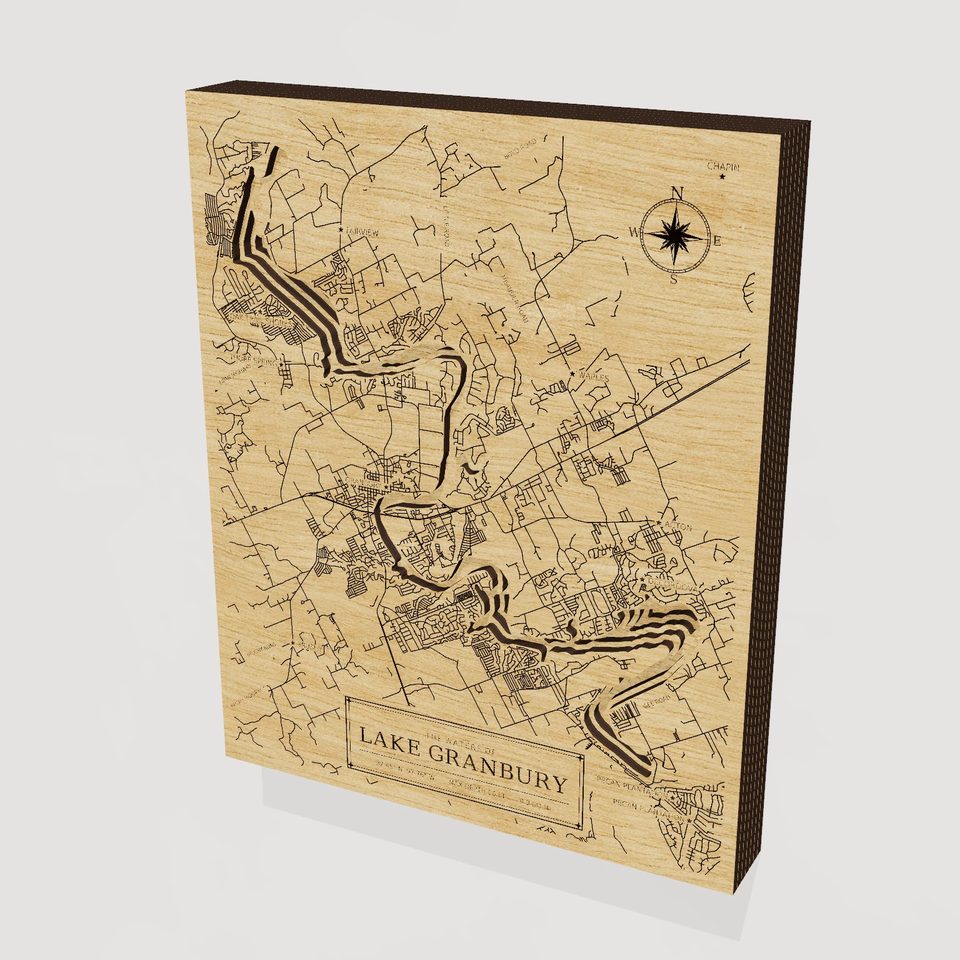 Lake Granbury 3D wood map, hero view