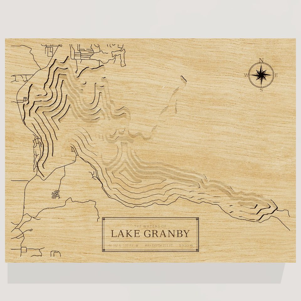 Lake Granby 3D wood map, front view
