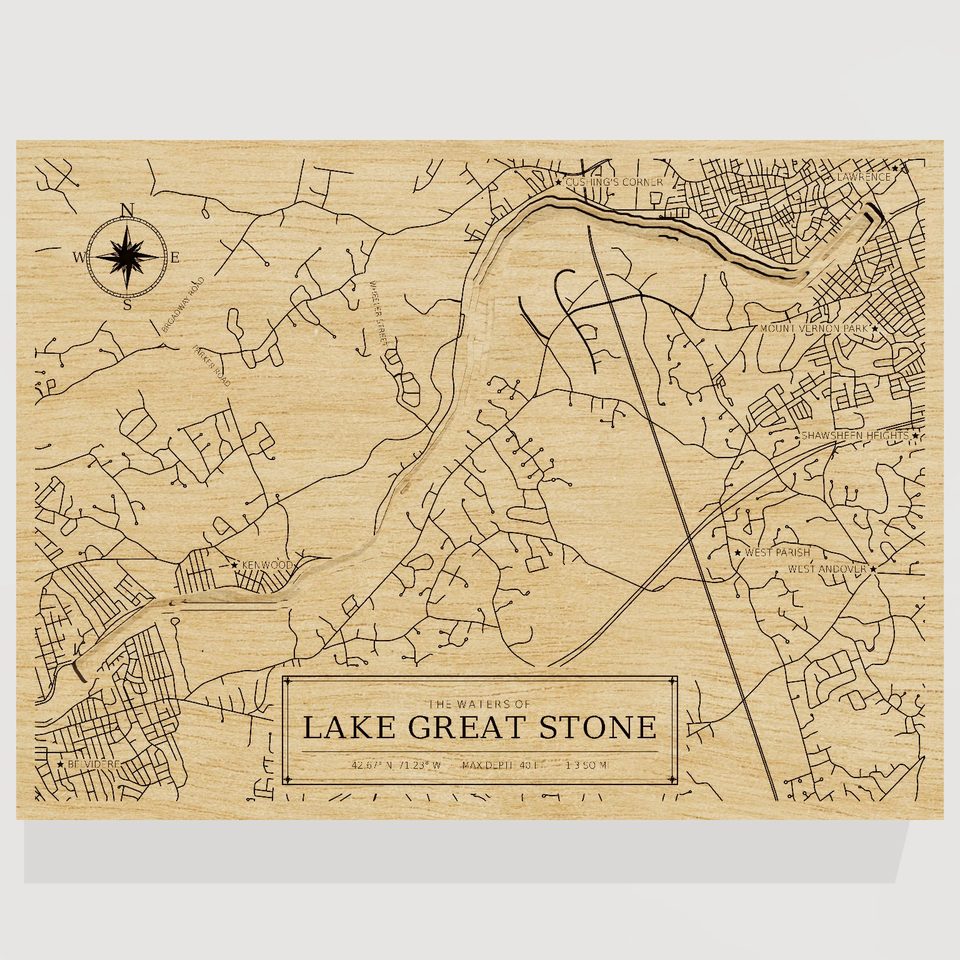 Lake Great Stone 3D wood map, front view