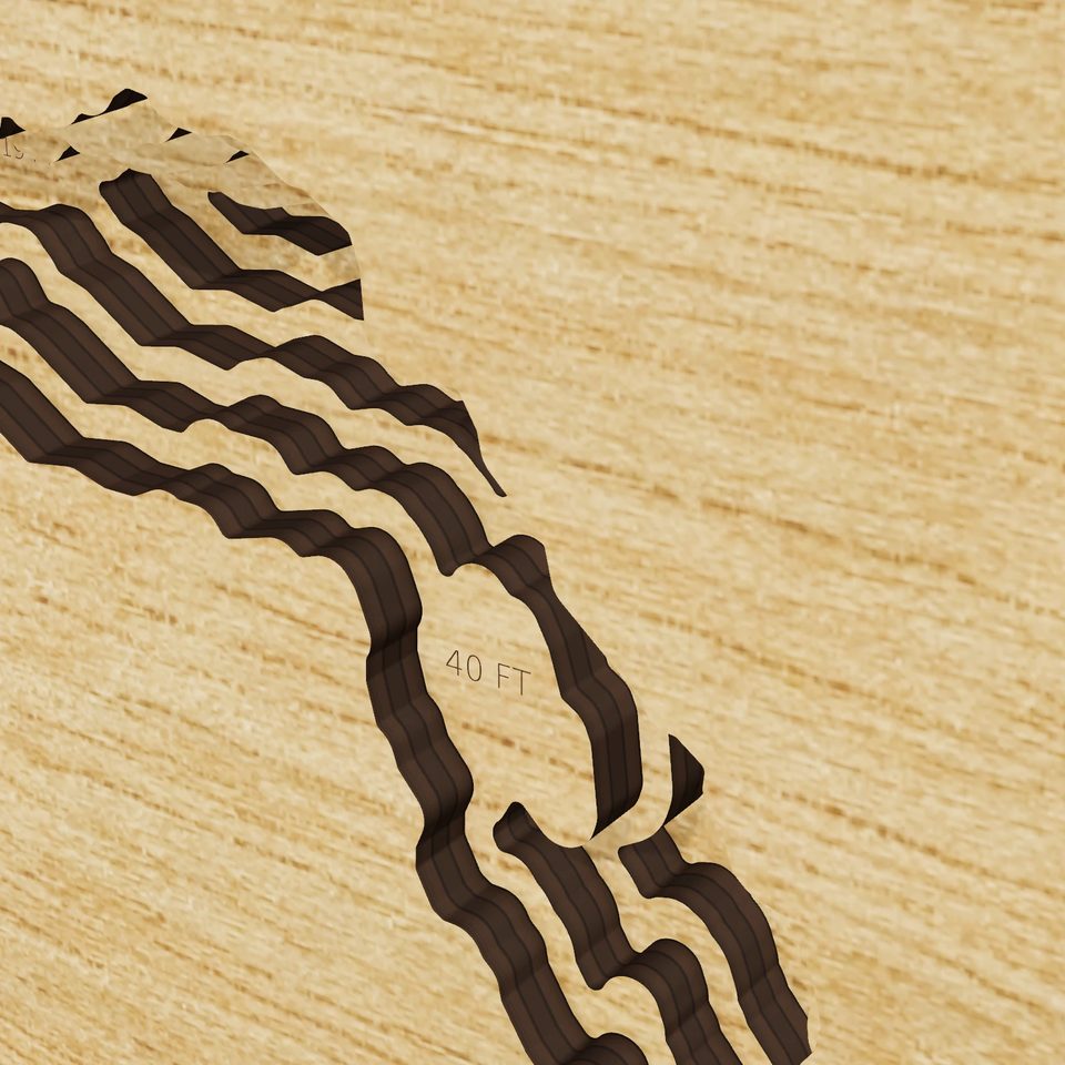 Lake Grosvenor 3D wood map, detail view