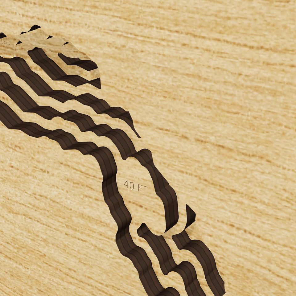 Lake Grosvenor 3D wood map, detail view