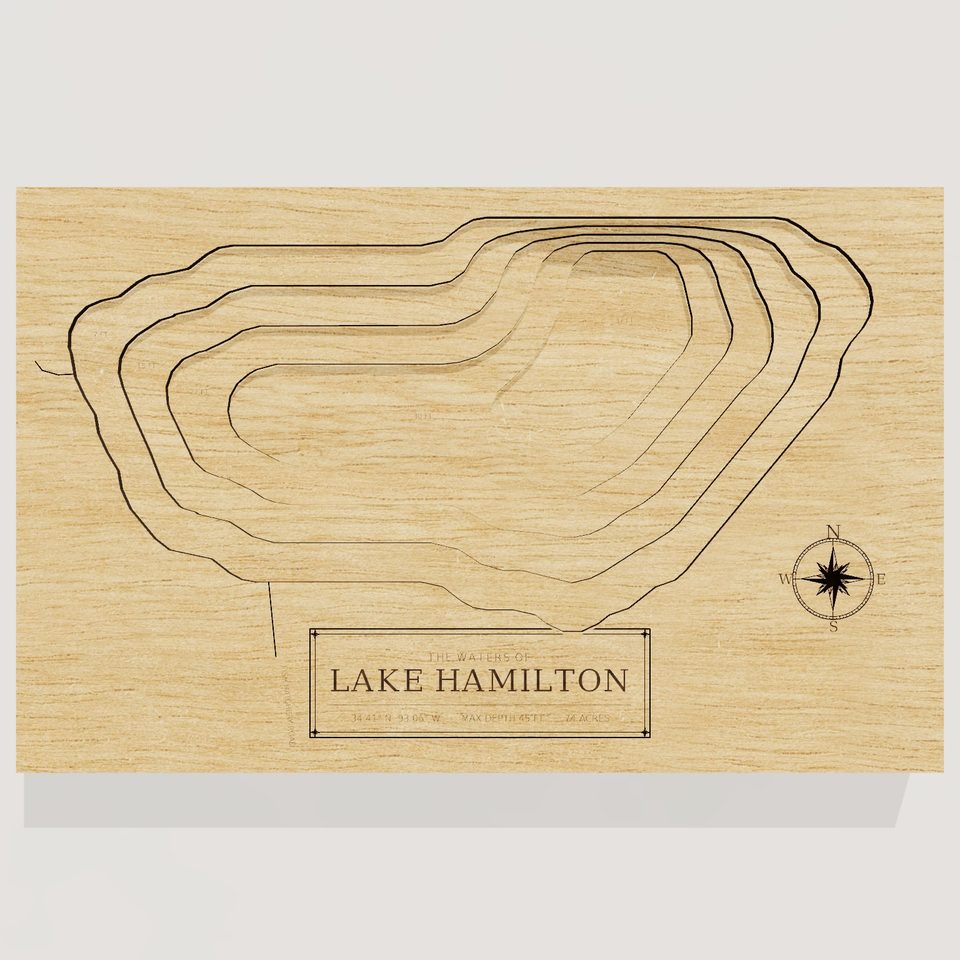 Lake Hamilton 3D wood map, front view