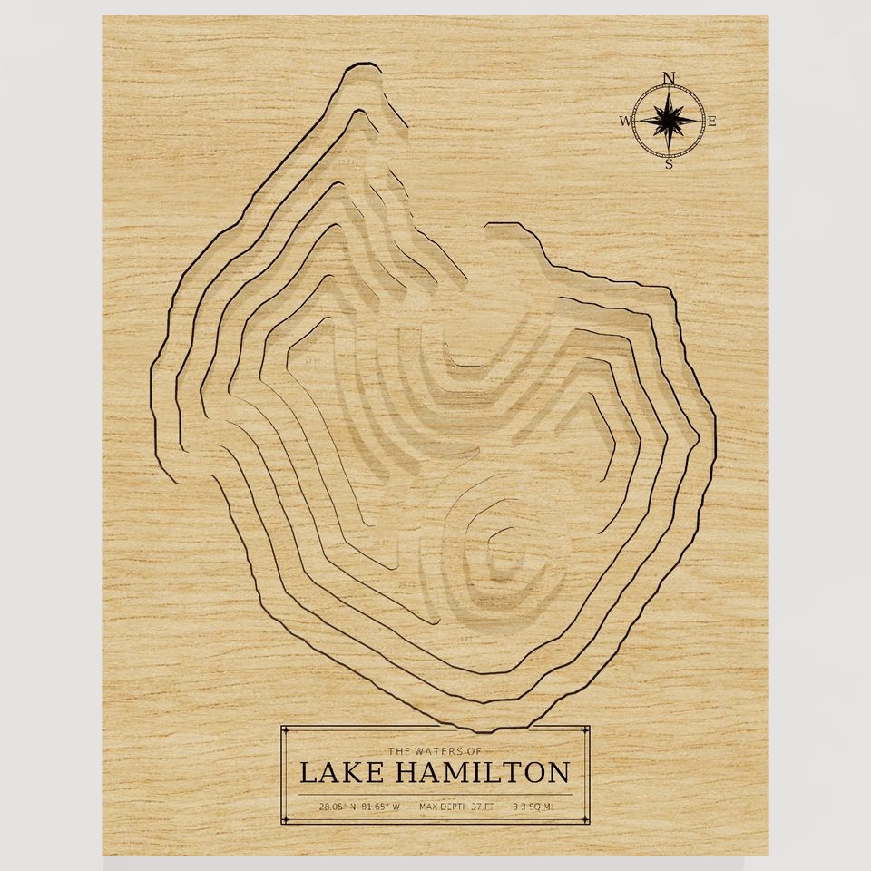 Lake Hamilton 3D wood map, front view