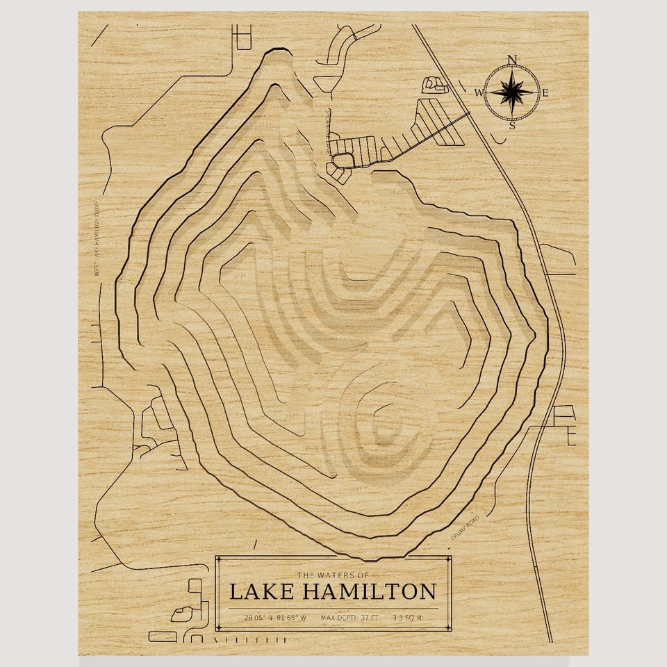 Lake Hamilton 3D wood map, front view
