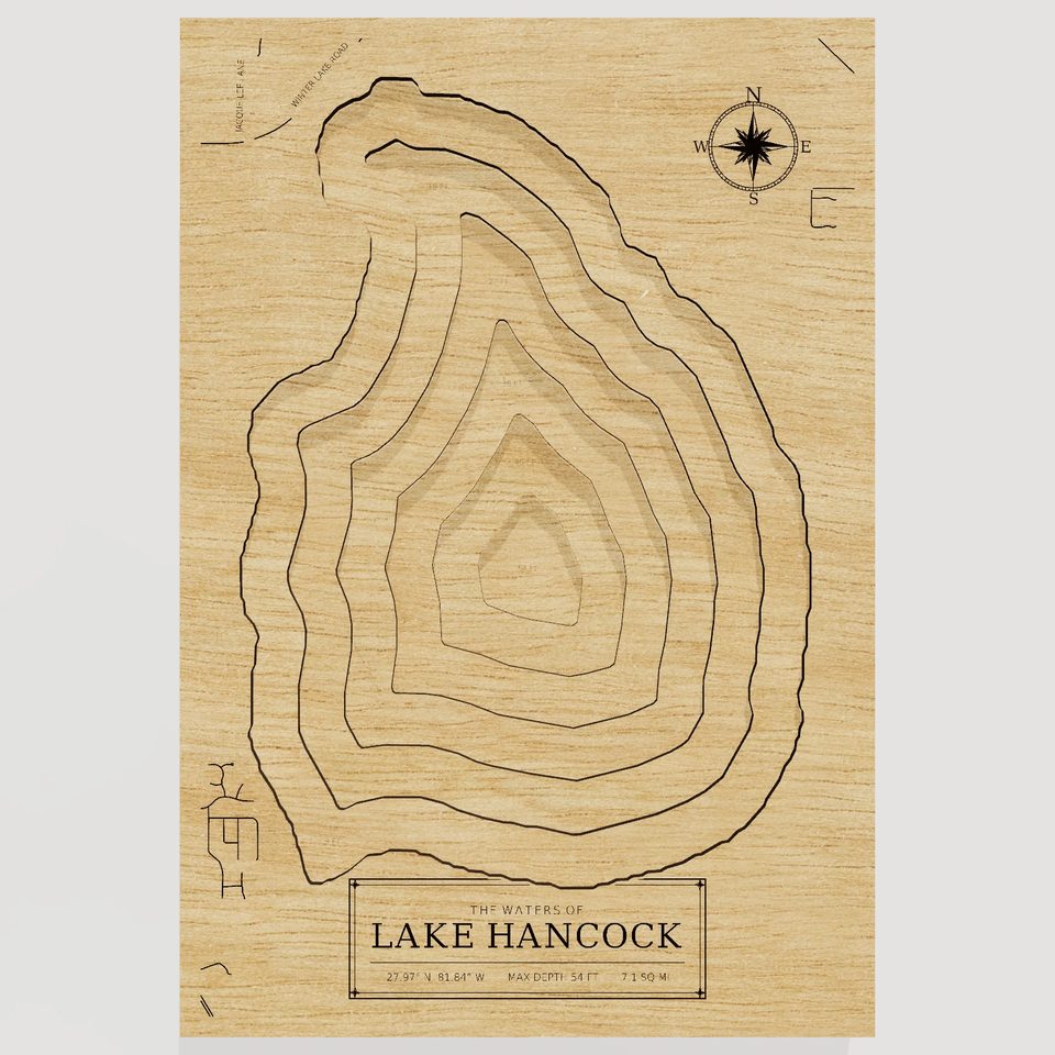 Lake Hancock 3D wood map, front view