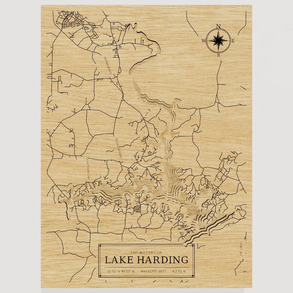 Lake Harding 3D wood map, front view