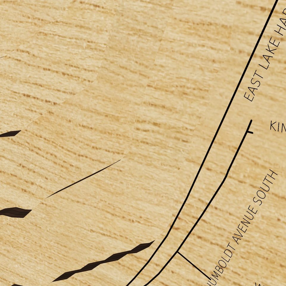 Lake Harriet 3D wood map, detail view