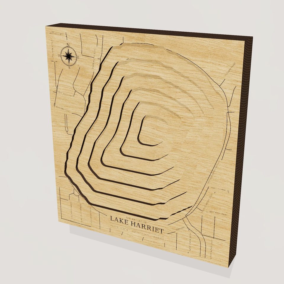 Lake Harriet 3D wood map, hero view
