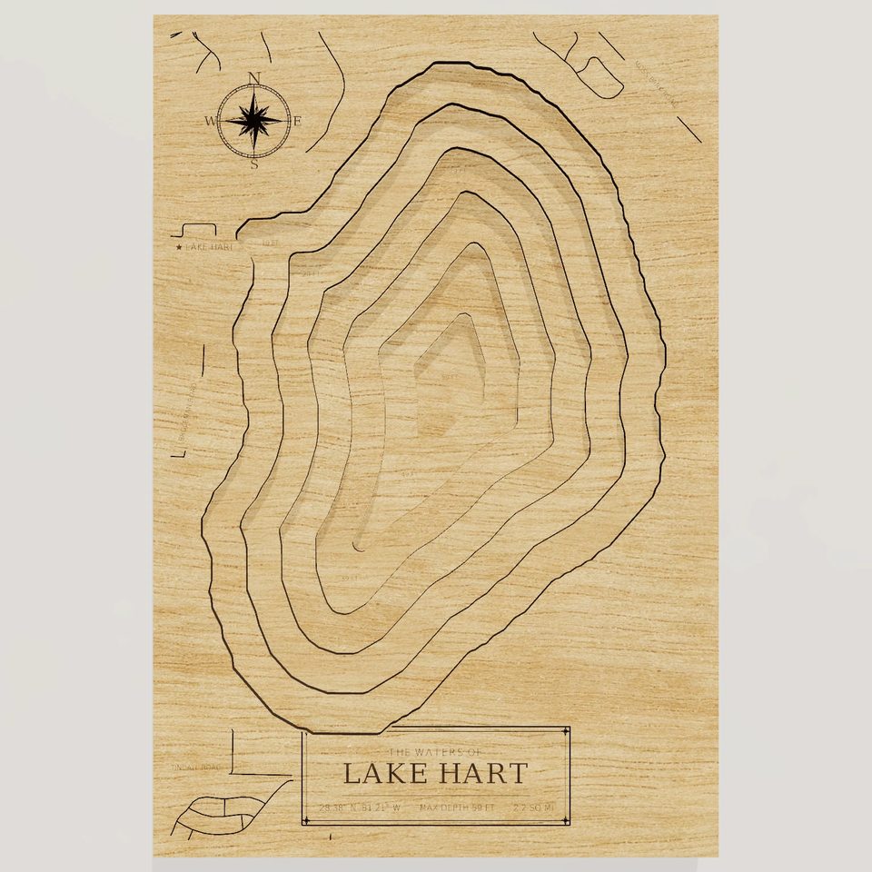 Lake Hart 3D wood map, front view