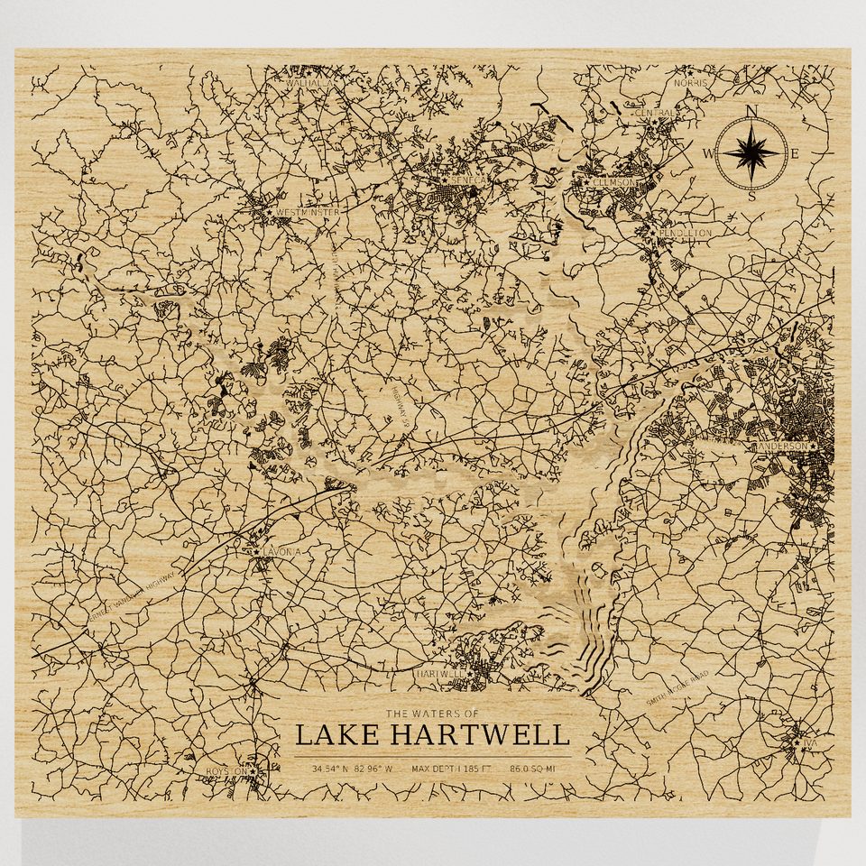Lake Hartwell 3D wood map, front view