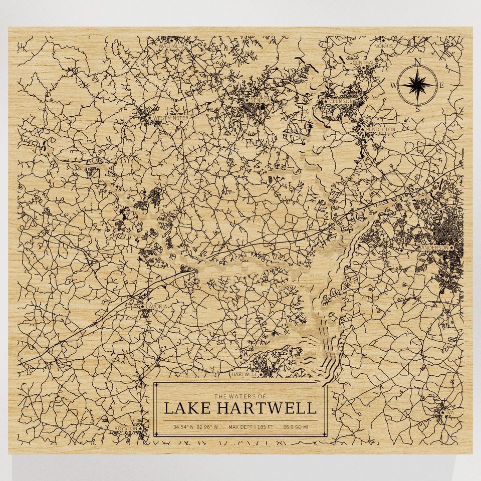 Lake Hartwell 3D wood map, front view
