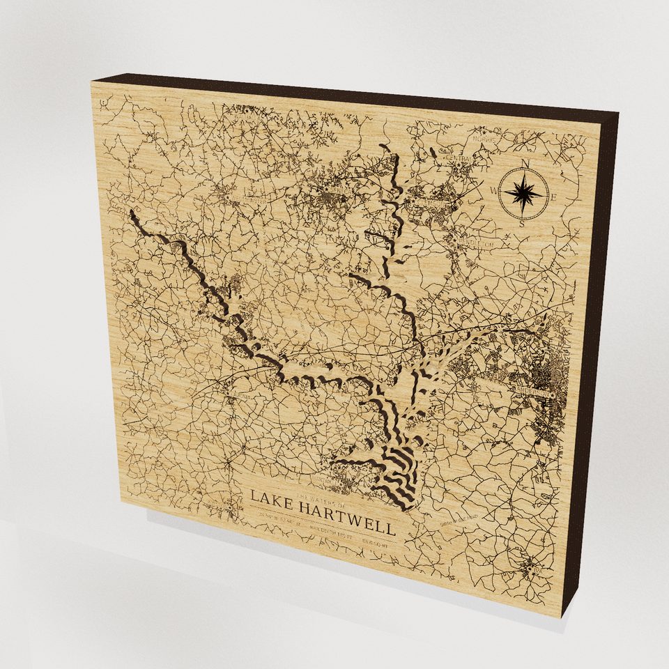 Lake Hartwell 3D wood map, hero view