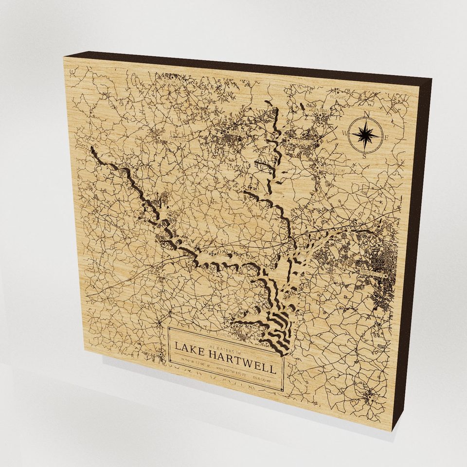 Lake Hartwell 3D wood map, hero view
