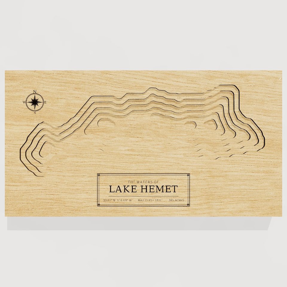 Lake Hemet 3D wood map, front view