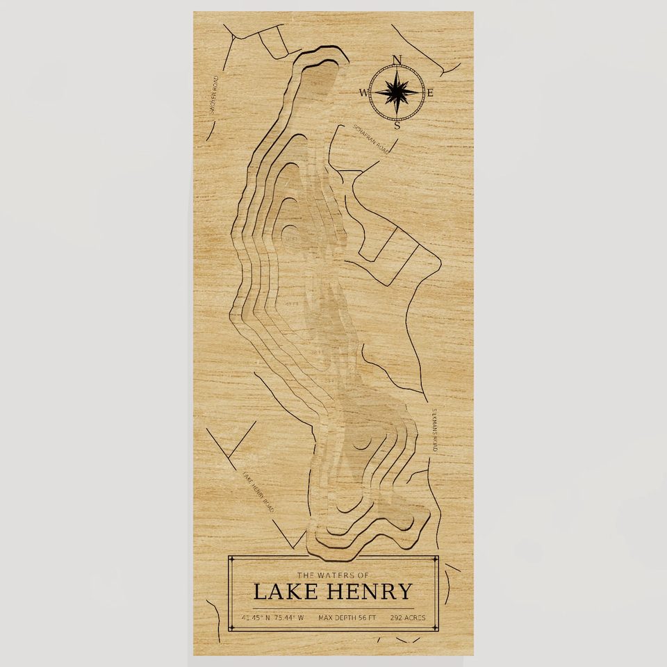 Lake Henry 3D wood map, front view