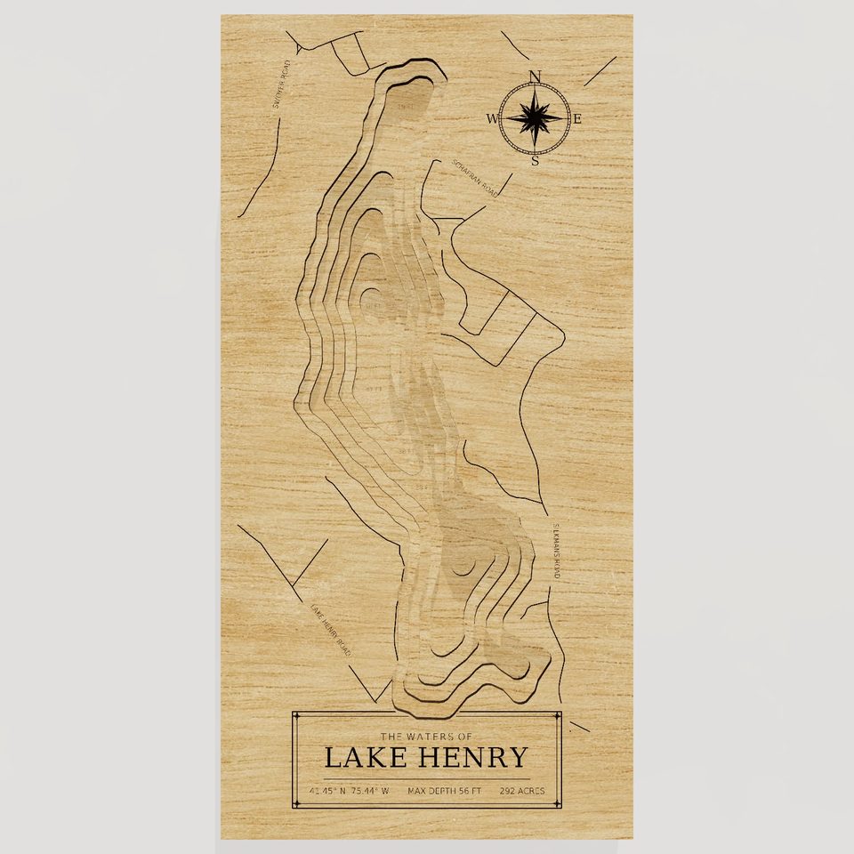 Lake Henry 3D wood map, front view