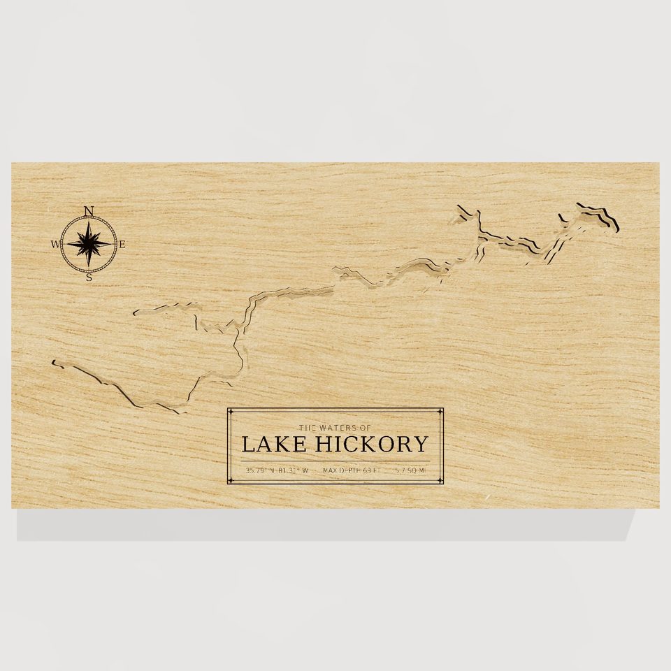 Lake Hickory 3D wood map, front view