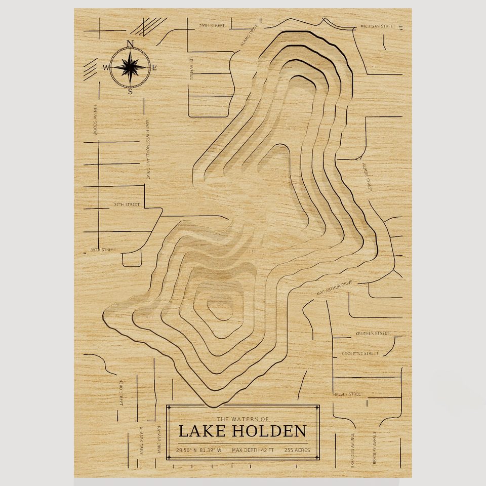 Lake Holden 3D wood map, front view