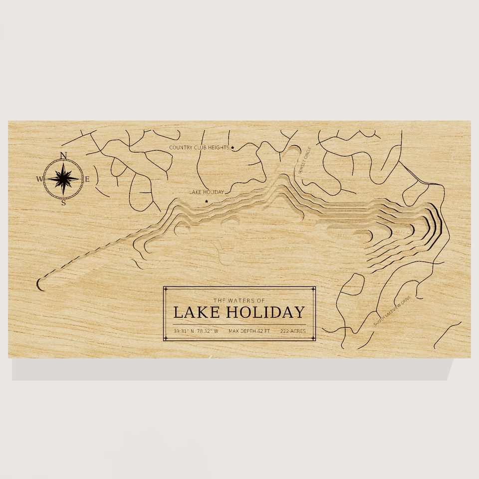 Lake Holiday 3D wood map, front view