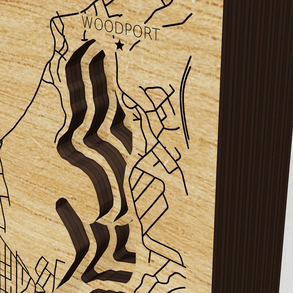 Lake Hopatcong 3D wood map, detail view
