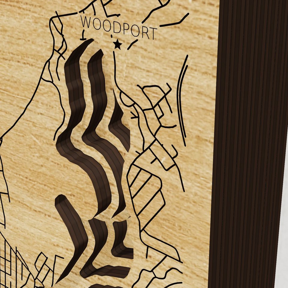 Lake Hopatcong 3D wood map, detail view