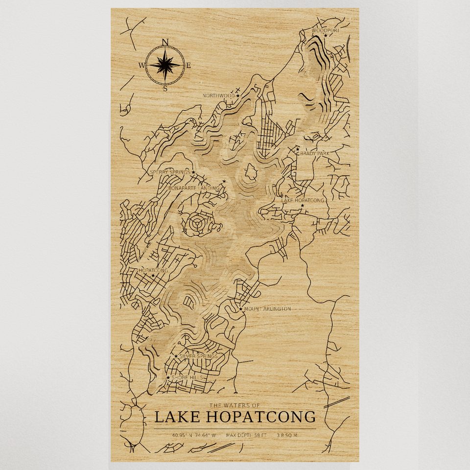 Lake Hopatcong 3D wood map, front view