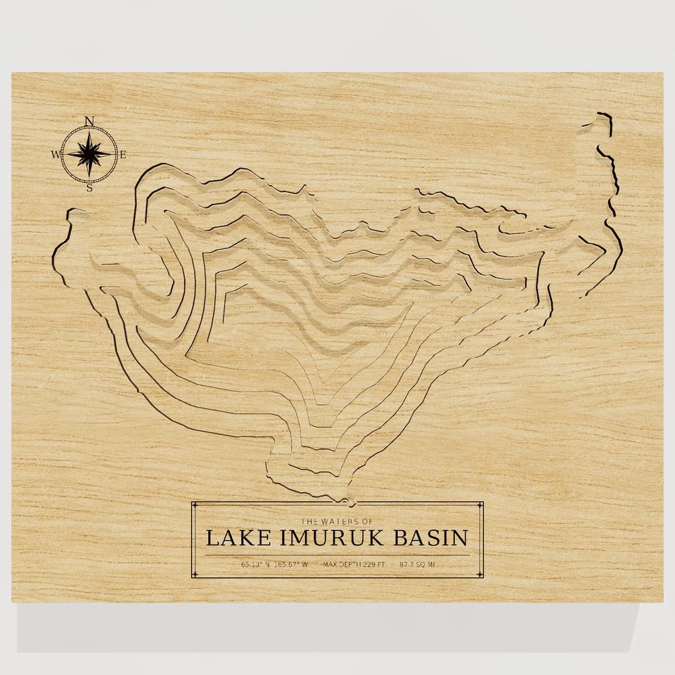 Lake Imuruk Basin 3D wood map, front view