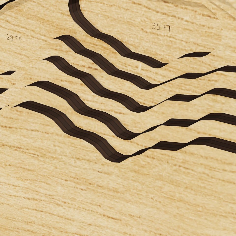 Lake Isabel 3D wood map, detail view