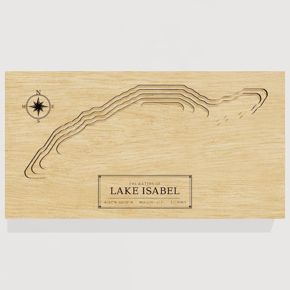 Lake Isabel 3D wood map, front view