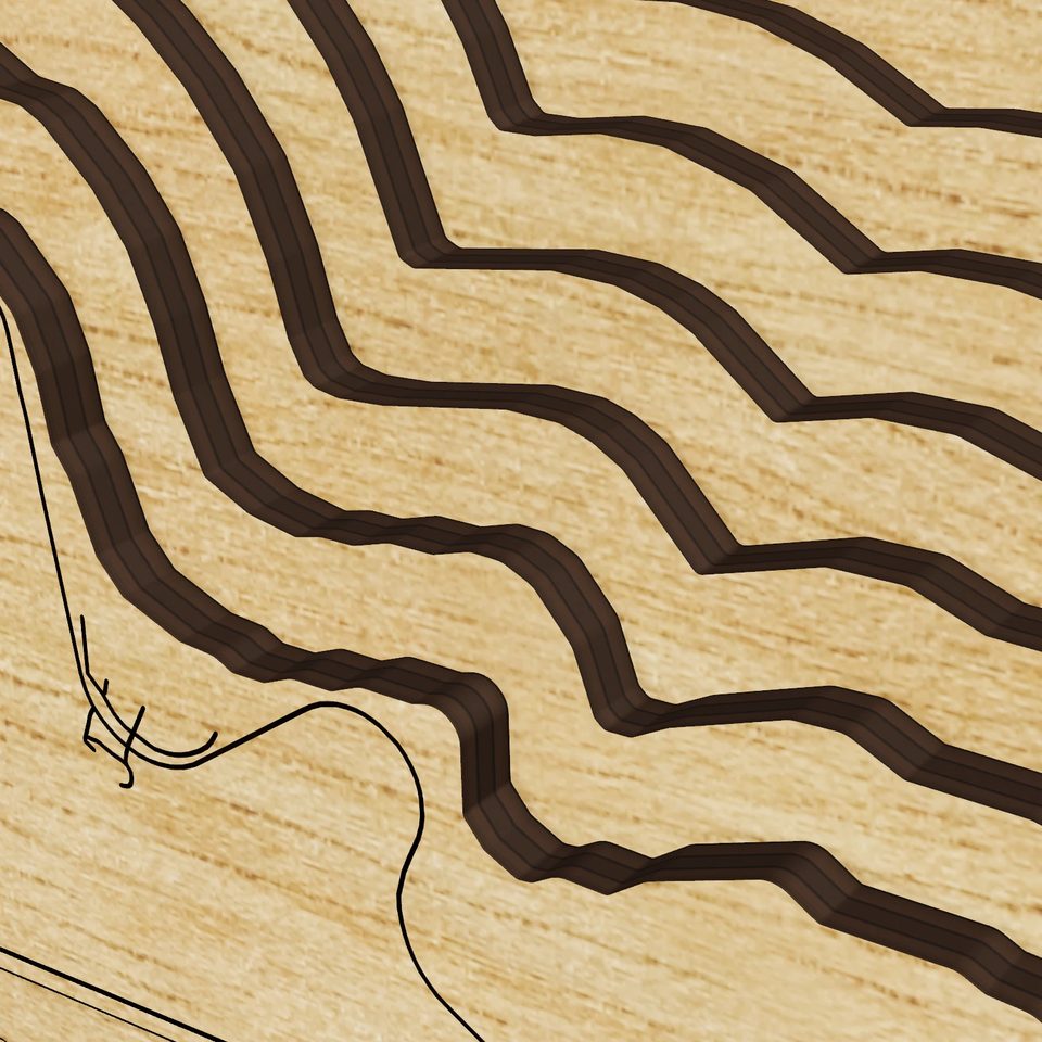 Lake Isabella 3D wood map, detail view