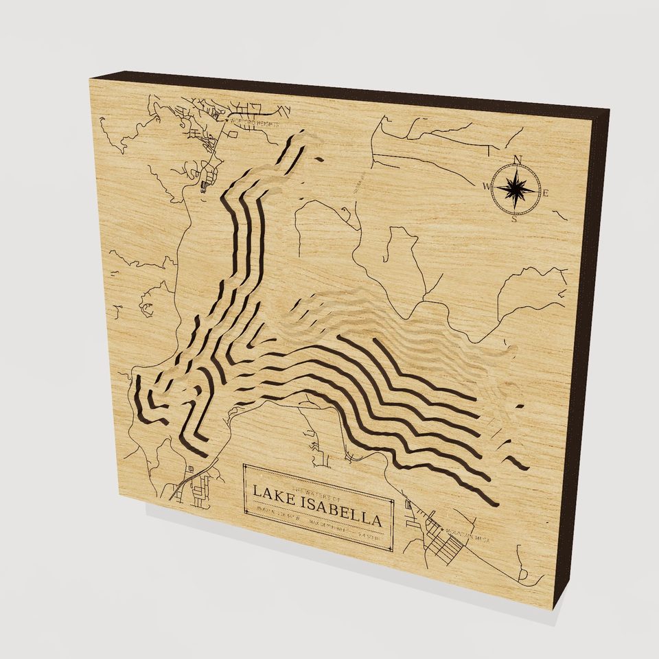 Lake Isabella 3D wood map, hero view